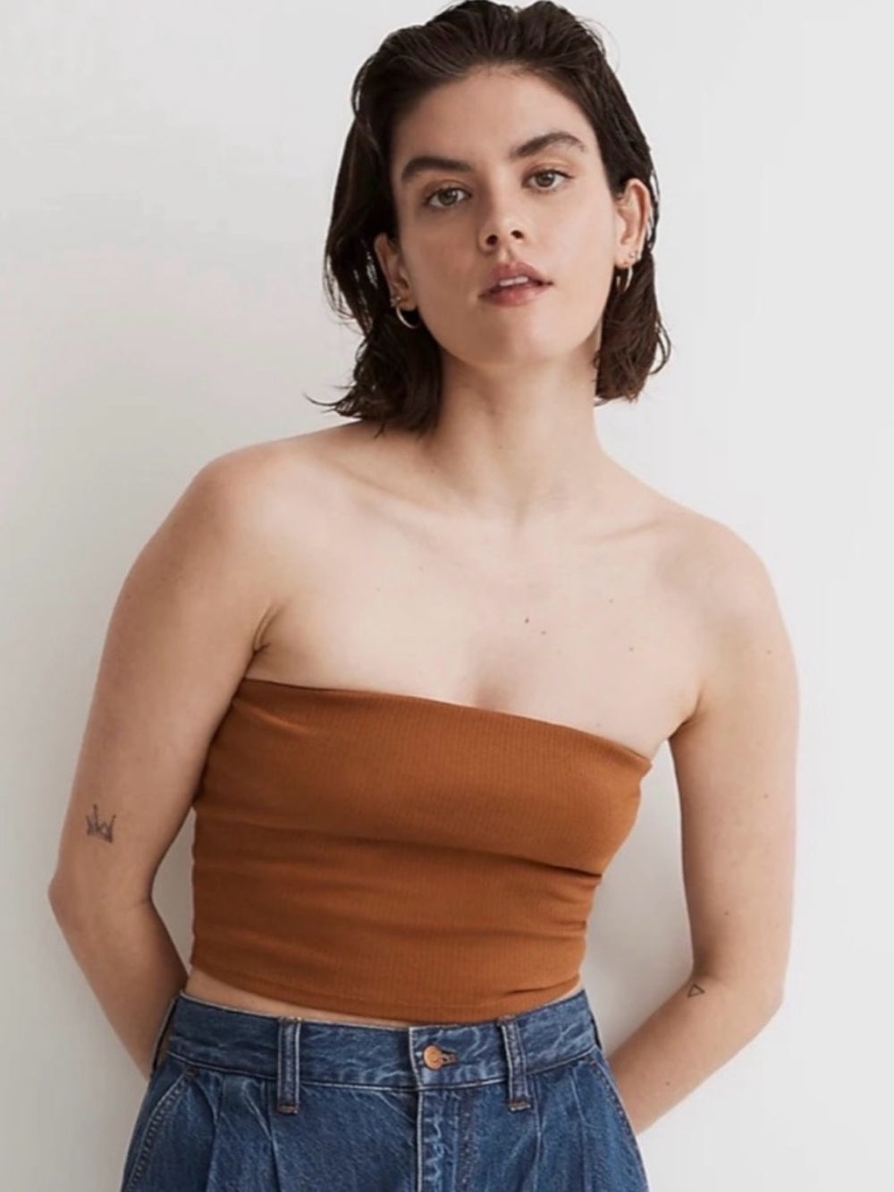 Madewell Rust Ribbed Strapless Crop Top